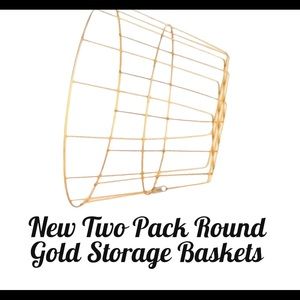 New 2 Pack Round Gold Wire Storage Baskets